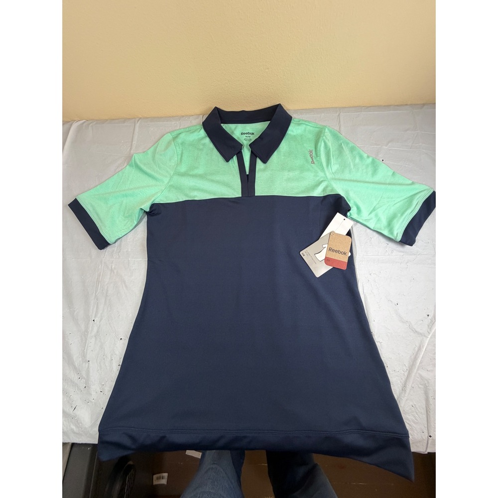 Reebok Womens Golf Polo Shirt Navy Mint Green Colorblock Slim Fit RW414011007 M